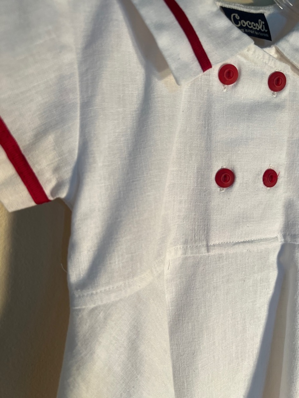 French Coccoli White Vintage Dress with Red Trim Sailor Collar and Bow Back 24M - Picture 5 of 7
